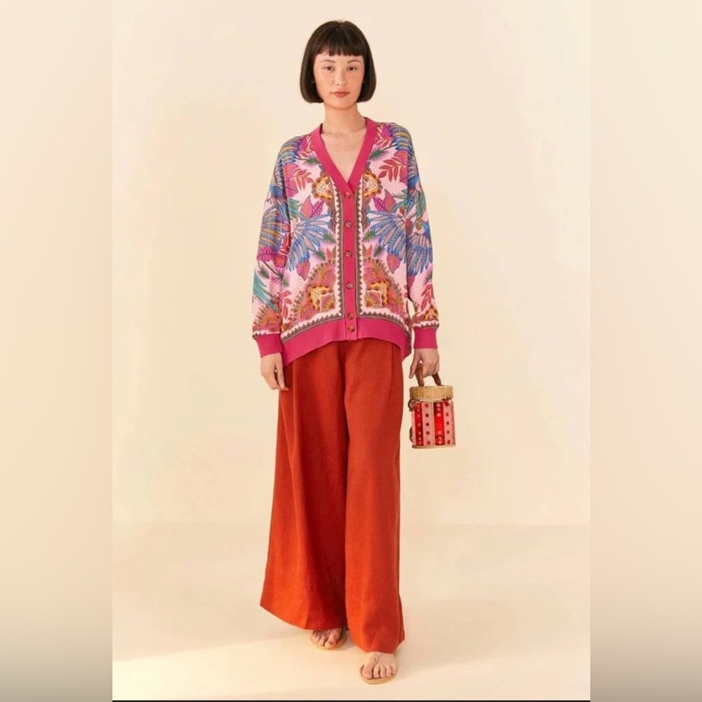 NWOT FARM Rio Macaw Scarf Pink Colorful Floral Cardigan XL